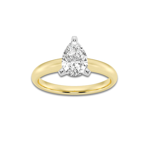 1.50 ctw Pear Lab-Grown Diamond Minimalist Engagement Ring in 14K White Gold And Yellow Gold for Women | D Color, VVS1 Clarity, IGI Certified