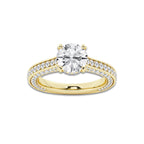 Kelly 4 1/8 ctw Round Lab Grown Diamond Pave Profile Side Stone Engagement Ring 14K Yellow Gold, D, VVS | IGI Certified, 3 ct Center