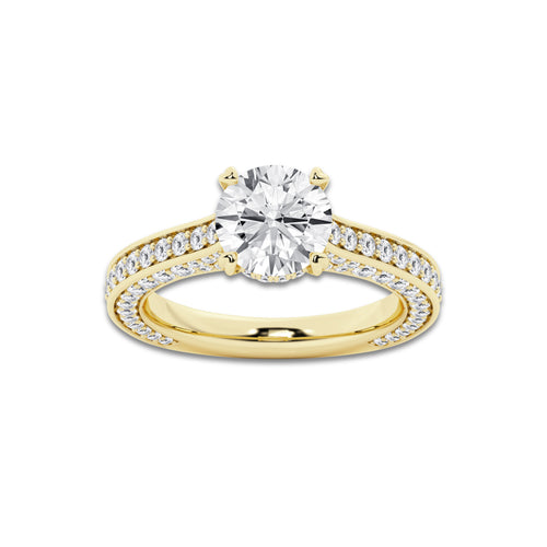 Kelly 4 1/8 ctw Round Lab Grown Diamond Pave Profile Side Stone Engagement Ring 14K Yellow Gold, D, VVS | IGI Certified, 3 ct Center