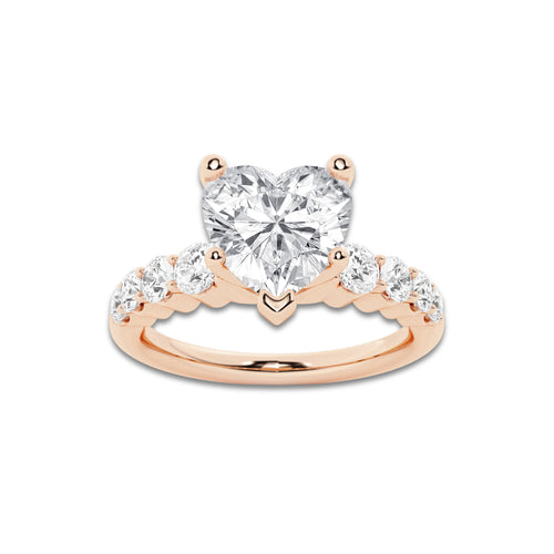2.04 Ct Heart Lab-Grown Diamond Half Eternity Engagement Ring in 14K Rose Gold for Female, Colorless (E), VS1 Clarity | IGI Certified, 1.50 Ct Center Diamond