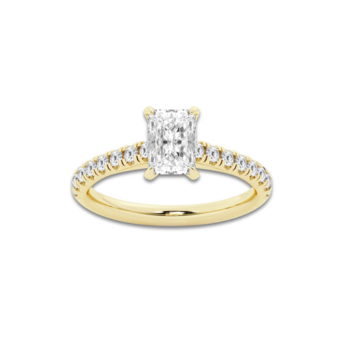 1.39 ctw Radiant Lab-Grown Diamond Pave Engagement Ring in 14K Yellow Gold for Women | E Color, VS1 Clarity, IGI Certified 1.00 ct Center Diamond