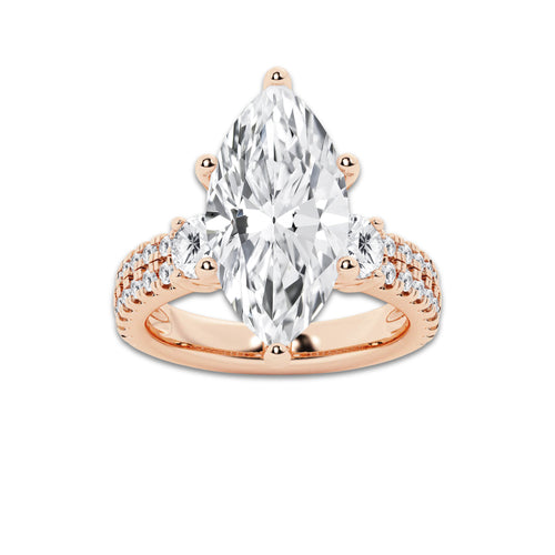 6.96 ctw Marquise Lab-Grown Diamond Three Stone Double Row Engagement Ring in 14K Rose Gold for Women | E Color, VS1 Clarity, IGI Certified 6.00 ct Center Diamond