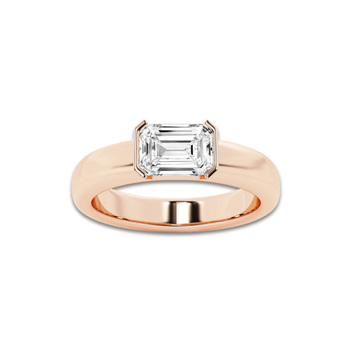Minuet näas 1 ctw Emerald Lab Grown Diamond Half Bezel Stackable Ring 14K Rose Gold, DE, VS1 | IGI Certified, 1 ct Center