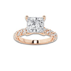 1.94 ctw Princess Lab-Grown Diamond Twisted Band Engagement Ring in 14K Rose Gold for Women | Colorless E, VS1 Clarity, IGI Certified 1.50 ct Center Diamond