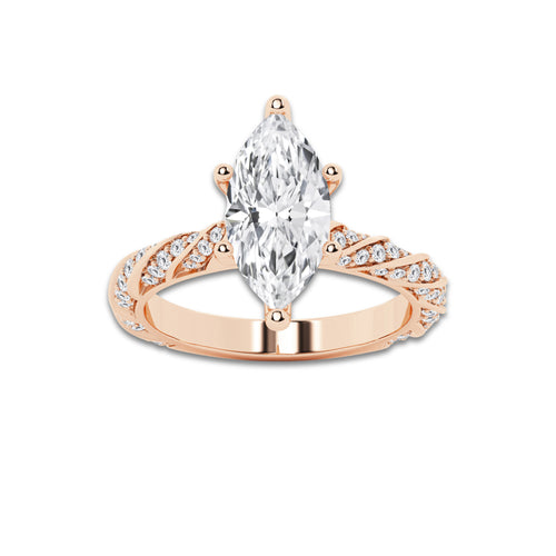 3.44 ctw Marquise Lab-Grown Diamond Twisted Band Engagement Ring in 14K Rose Gold for Women | Colorless E, VS1 Clarity, IGI Certified 3.00 ct Center Diamond