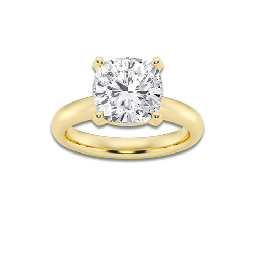 4.00 ctw Cushion Lab-Grown Diamond Minimalist Engagement Ring in 14K Yellow Gold for Women | D Color, VVS1 Clarity, IGI Certified