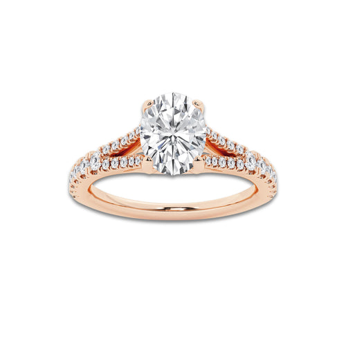 1.33 ctw Oval Lab-Grown Diamond Split Shank Side Stone Engagement Ring in 14K Rose Gold for Women | Colorless E, VS1 Clarity, IGI Certified 1.00 ct Center Diamond