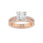 3.39 ctw Asscher Lab-Grown Diamond Double Row Diamond Engagement Ring in 14K Rose Gold for Women | Colorless E, VS1 Clarity, IGI Certified 2.50 ct Center Diamond