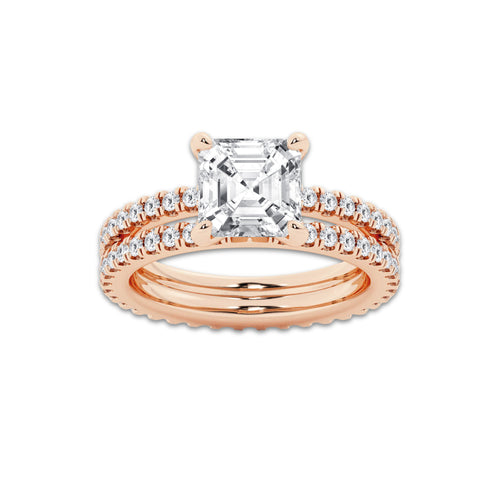 3.39 ctw Asscher Lab-Grown Diamond Double Row Diamond Engagement Ring in 14K Rose Gold for Women | Colorless E, VS1 Clarity, IGI Certified 2.50 ct Center Diamond