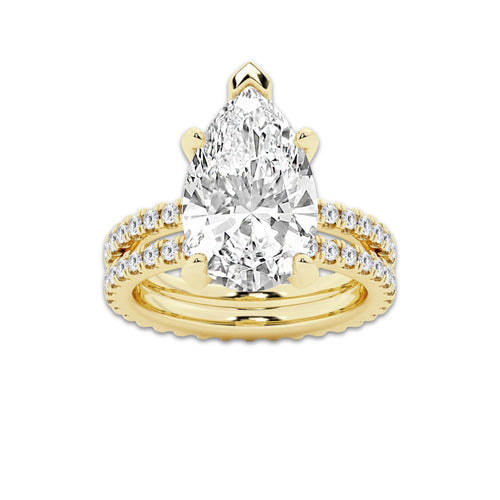 7.22 ctw Pear Lab-Grown Diamond Double Row Diamond Engagement Ring in 14K Yellow Gold for Women | Colorless D, VVS1 Clarity, IGI Certified 6.00 ct Center Diamond