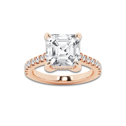 4.35 ctw Asscher Lab-Grown Diamond Hidden Halo Side Stone Engagement Ring in 18K Rose Gold for Women | Colorless E, VS1 Clarity, IGI Certified 4.00 ct Center Diamond