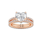 3.89 ctw Heart Lab-Grown Diamond Double Row Diamond Engagement Ring in 14K Rose Gold for Women | Colorless D, VVS1 Clarity, IGI Certified 3.00 ct Center Diamond