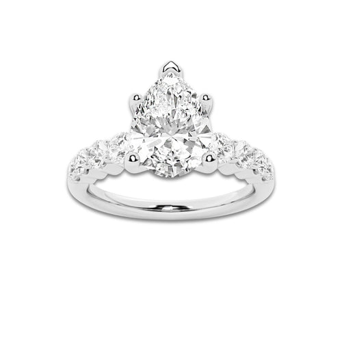 2.04 Ct Pear Lab-Grown Diamond Half Eternity Engagement Ring in Platinum for Female, Colorless (E), VS1 Clarity | IGI Certified, 1.50 Ct Center Diamond