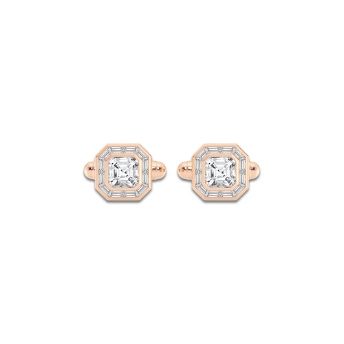 4 ctw Asscher Lab Grown Diamond with Baguette Frame Cufflinks 14K Rose Gold, E, VS1