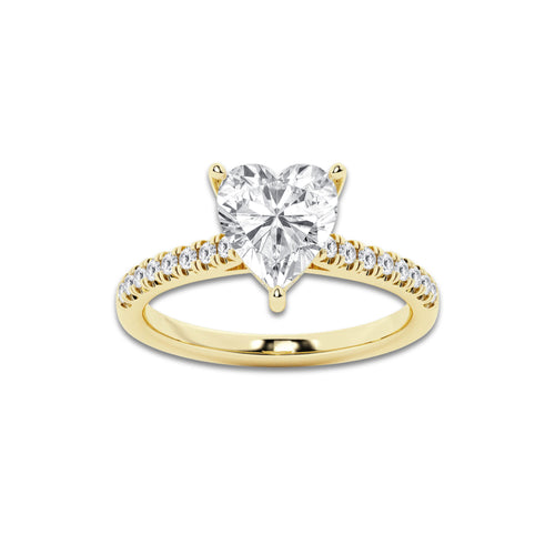 2.24 ctw Heart Lab-Grown Diamond Hidden Halo Side Stone Engagement Ring in 18K Yellow Gold for Women | Colorless E, VS1 Clarity, IGI Certified 2.00 ct Center Diamond