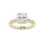 2.23 ctw Round Lab-Grown Diamond Hidden Halo Side Stone Engagement Ring in 18K Yellow Gold for Women | Colorless E, VS1 Clarity, IGI Certified 2.00 ct Center Diamond