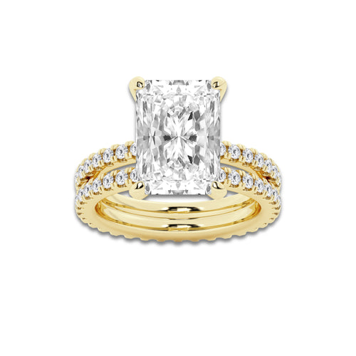 7.22 ctw Radiant Lab-Grown Diamond Double Row Diamond Engagement Ring in 14K Yellow Gold for Women | Colorless D, VVS1 Clarity, IGI Certified 6.00 ct Center Diamond