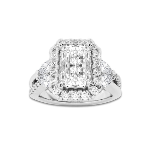 2 7/8 ctw Radiant Lab Grown Diamond Flower Petal Halo Engagement Ring Platinum, D, VVS | 2 ct Center