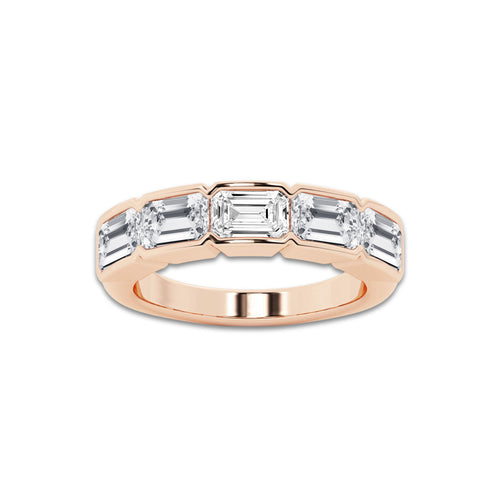 Katherine 3 ctw Emerald Lab Grown Diamond Half Bezel East-West Five Stone Anniversary Band 14K Rose Gold, DE, VS1