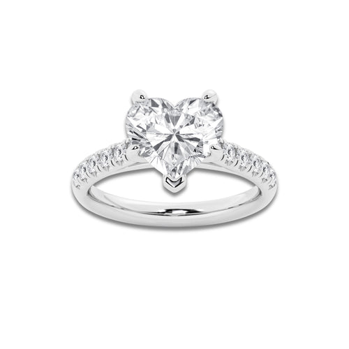 3.40 ctw Heart Lab-Grown Diamond Pave Engagement Ring in 14K White Gold for Women | E Color, VS1 Clarity, IGI Certified 3.00 ct Center Diamond
