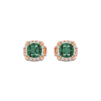 7.0X7.0 mm Cushion Cut Created Emerald and 1/3 ctw Round Lab Grown Diamond Shadow Halo Stud Earrings 14K Rose Gold