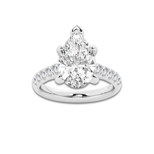 4.43 ctw Pear Lab-Grown Diamond Pave Engagement Ring in Platinum for Women | E Color, VS1 Clarity, IGI Certified 4.00 ct Center Diamond