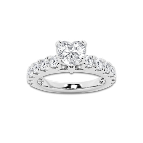 2.00 ctw Heart Lab-Grown Diamond Split-Prong Set Side Stone Engagement Ring in Platinum for Women | Colorless E, VS1 Clarity, IGI Certified 1.00 ct Center Diamond