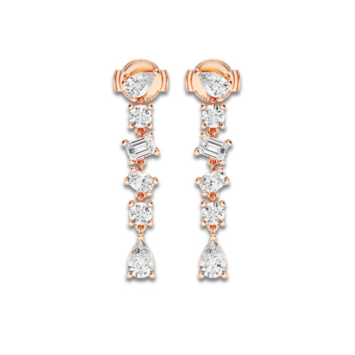 2 1/3 ctw Pear, Oval, Emerald and Round Lab Grown Diamond Waterfall Dangle Earrings 18K Rose Gold, DE, VS1