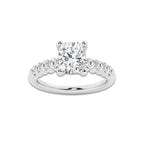 2.52 Ct Elongated Cushion Lab-Grown Diamond Half Eternity Engagement Ring in 14K White Gold for Female, Colorless (D), VVS1 Clarity | IGI Certified, 2.00 Ct Center Diamond