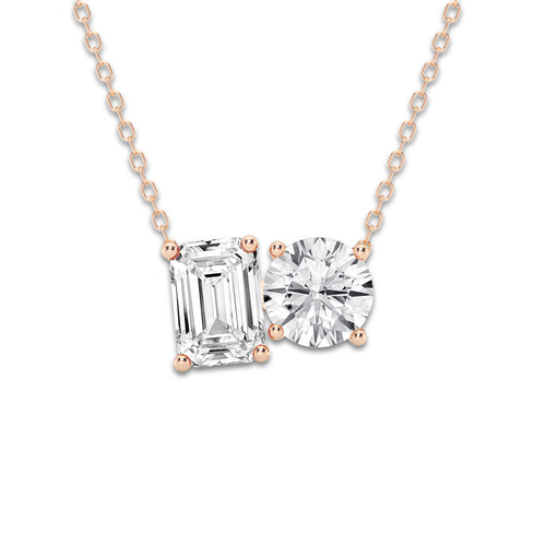 2 3/4 ctw Toi Et Moi Emerald and Round Pendant 14K Rose Gold, E, VS1 | IGI Certified