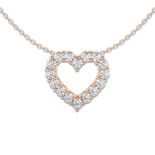1 ctw Round Lab Grown Diamond Heart Pendant with Adjustable Chain 14K Rose Gold, DE, VS1
