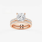 Synergy 3 3/4 ctw Cushion Lab Grown Diamond Baguette and Princess Side Stone Bridal Set 14K Rose Gold, E, VS1 | IGI Certified, 3 ct Center