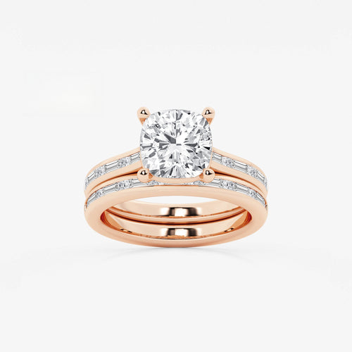 Synergy 3 3/4 ctw Cushion Lab Grown Diamond Baguette and Princess Side Stone Bridal Set 14K Rose Gold, E, VS1 | IGI Certified, 3 ct Center