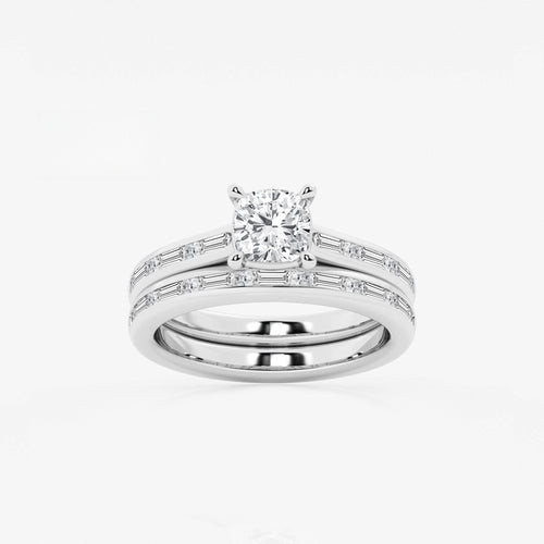 Synergy 1 3/4 ctw Cushion Lab Grown Diamond Baguette and Princess Side Stone Bridal Set Platinum, E, VS1 | IGI Certified, 1 ct Center