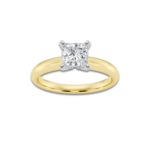 1.00 ctw Princess Lab-Grown Diamond Minimalist Engagement Ring in 14K White Gold And Yellow Gold for Women | D Color, VVS1 Clarity, IGI Certified