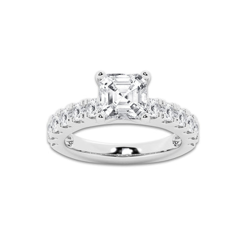 3.50 ctw Asscher Lab-Grown Diamond Split-Prong Set Side Stone Engagement Ring in Platinum for Women | Colorless D, VVS1 Clarity, IGI Certified 2.50 ct Center Diamond