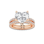 6.22 ctw Heart Lab-Grown Diamond Double Row Diamond Engagement Ring in 14K Rose Gold for Women | Colorless D, VVS1 Clarity, IGI Certified 5.00 ct Center Diamond