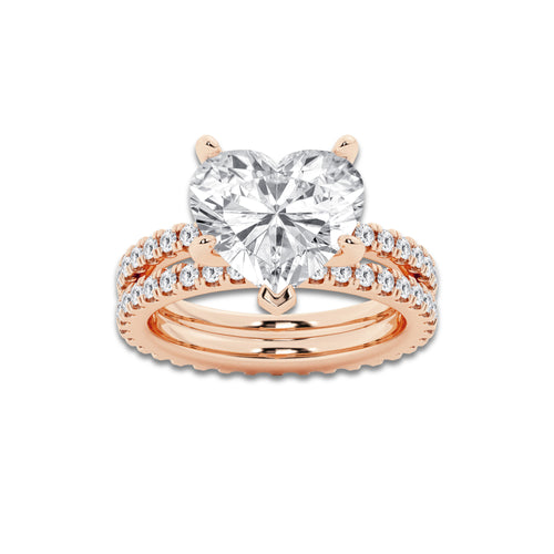 6.22 ctw Heart Lab-Grown Diamond Double Row Diamond Engagement Ring in 14K Rose Gold for Women | Colorless D, VVS1 Clarity, IGI Certified 5.00 ct Center Diamond
