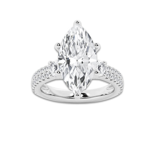 5.96 ctw Marquise Lab-Grown Diamond Three Stone Double Row Engagement Ring in Platinum for Women | E Color, VS1 Clarity, IGI Certified 5.00 ct Center Diamond