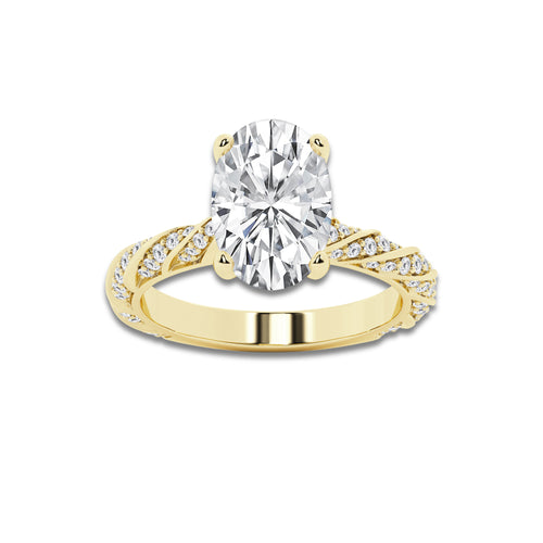 5.42 ctw Oval Lab-Grown Diamond Twisted Band Engagement Ring in 14K Yellow Gold for Women | Colorless E, VS1 Clarity, IGI Certified 5.00 ct Center Diamond