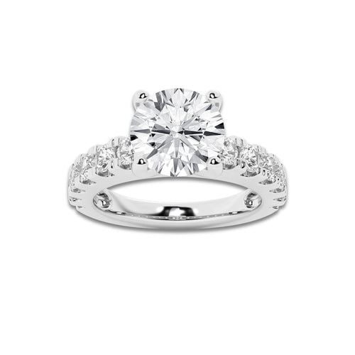 3.00 ctw Round Lab-Grown Diamond Split-Prong Set Side Stone Engagement Ring in 14K White Gold for Women | Colorless D, VVS1 Clarity, IGI Certified 2.00 ct Center Diamond
