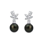 11 mm Tahitian Pearl with 2 ctw Lab Grown Diamond Drop Earrings 14K White Gold, Tahitan