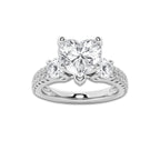 2.25 ctw Heart Lab-Grown Diamond Three Stone Double Row Engagement Ring in Platinum for Women | D Color, VVS1 Clarity, IGI Certified 1.50 ct Center Diamond