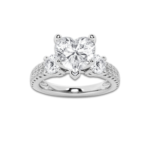 2.25 ctw Heart Lab-Grown Diamond Three Stone Double Row Engagement Ring in Platinum for Women | D Color, VVS1 Clarity, IGI Certified 1.50 ct Center Diamond