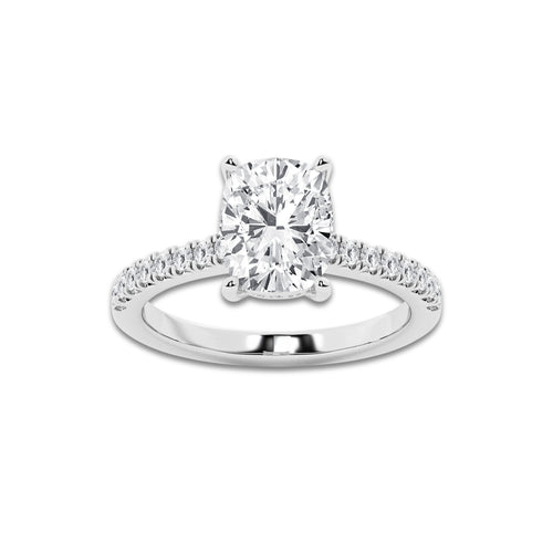 2.78 ctw Elongated Cushion Lab-Grown Diamond Hidden Halo Side Stone Engagement Ring in Platinum for Women | Colorless E, VS1 Clarity, IGI Certified 2.50 ct Center Diamond