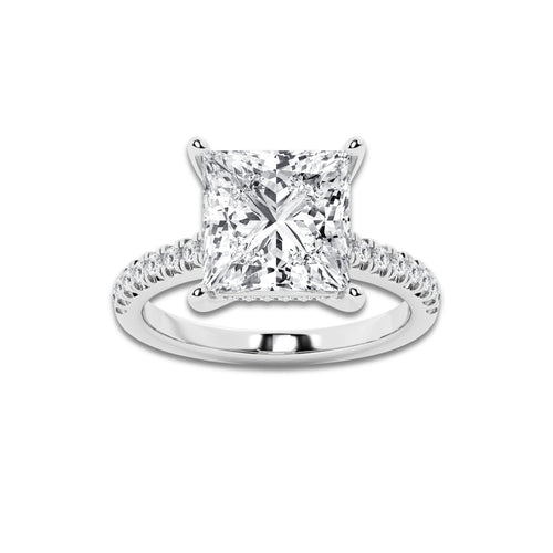 5.33 ctw Princess Lab-Grown Diamond Hidden Halo Side Stone Engagement Ring in Platinum for Women | Colorless E, VS1 Clarity, IGI Certified 5.00 ct Center Diamond