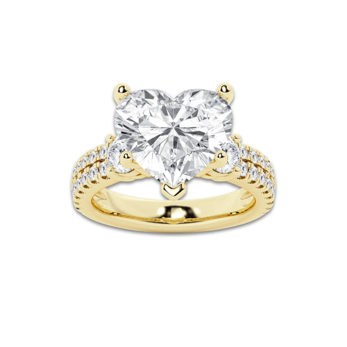 6.96 ctw Heart Lab-Grown Diamond Three Stone Double Row Engagement Ring in 14K Yellow Gold for Women | D Color, VVS1 Clarity, IGI Certified 6.00 ct Center Diamond