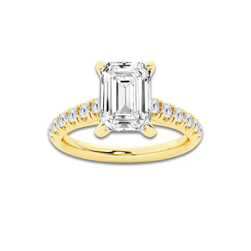 2.41 ctw Emerald Lab-Grown Diamond Pave Engagement Ring in 14K Yellow Gold for Women | D Color, VVS1 Clarity, IGI Certified 2.00 ct Center Diamond