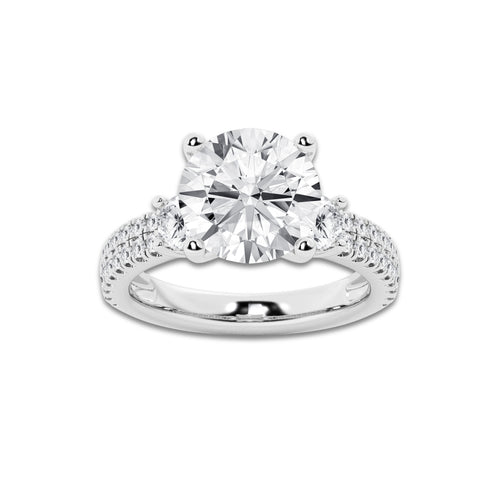 4.96 ctw Round Lab-Grown Diamond Three Stone Double Row Engagement Ring in 14K White Gold for Women | E Color, VS1 Clarity, IGI Certified 4.00 ct Center Diamond
