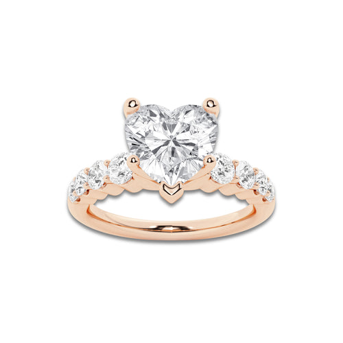 2.04 Ct Heart Lab-Grown Diamond Half Eternity Engagement Ring in 14K Rose Gold for Female, Colorless (D), VVS1 Clarity | IGI Certified, 1.50 Ct Center Diamond
